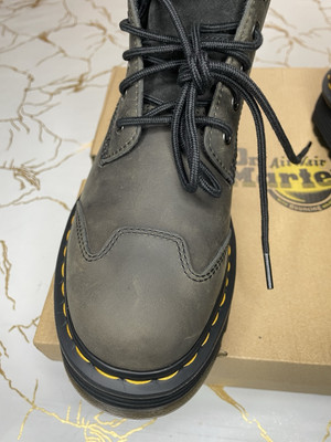 DR. MARTENS ZEBZAG 8 TIES BURNISH WAXY BOOTS Black+Charcoal Grey