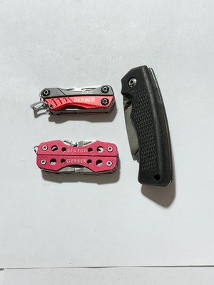 Lot of 3 Gerber - Utility Knife -Clutch & Dime Mini Multi Tools