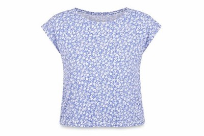 ESMARA Damen Basic T-Shirt Größe 8 Blau Blumenmuster Rundhalsausschnitt Ärmellos Freizeit