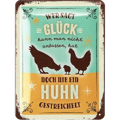 LANOLU Blechschild Glück Huhn streicheln Bauernhof - 15x20cm