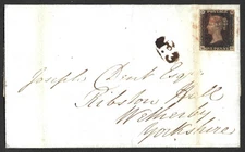 QV sg2 1d black (Q-G) Plate 8 on cover from Coventry to Yorkshire