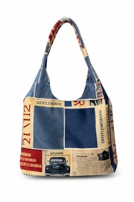 Women Casual Tote Bag Newspaper Print Shoulder Bag Vintage Style Shopper Handbag