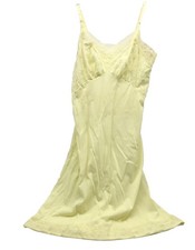 Vibrant Vtg VANITY FAIR Full Dress Slip Nylon Tricot Lace Embroidery Yellow 32