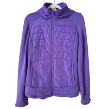 Tek Gear Purple Mixed Media Quilted Jacket Full Zip Hooded Women  s Large NWT