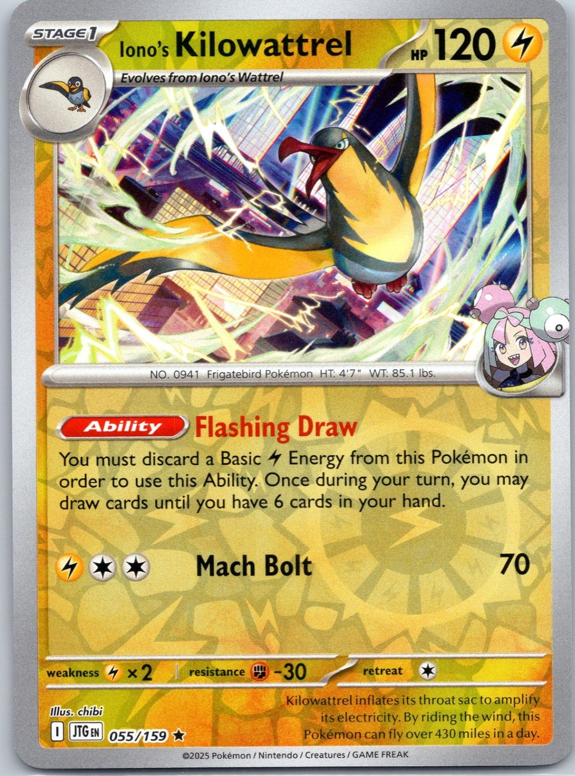 Iono's Kilowattrel - Reverse Holo SV09: Journey Together #055/159 NM