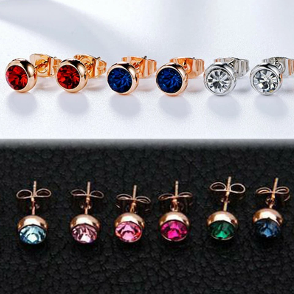 18K Gold Filled Birthstone 1CT SIMULATED Diamond SOLID lady earrings stud bezel - image 2 of 3