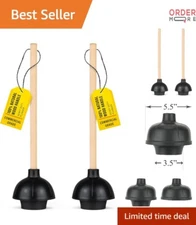 Heavy Duty Toilet Plunger 2 Pack Rubber Cup Wood Handle Commercial Residential