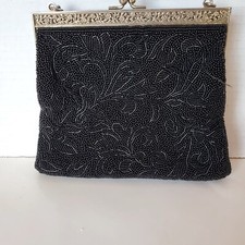 Vintage Black Seed Pearl Mini Purse With Kisslock