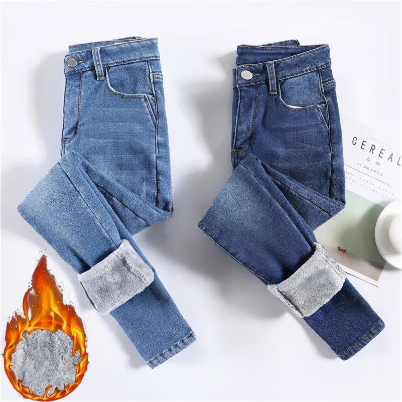 Pantalones Vaqueros Elásticos De Felpa Cálida Para Mujer Para La Nieve Invierno