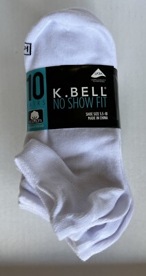 K. Bell Women's No Show Socks, 5.5-10 Shoe Size, 10 Pairs White