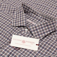 Luciano Barbera NWT Casual Button Down Shirt Size L In White Gray  Brown Check