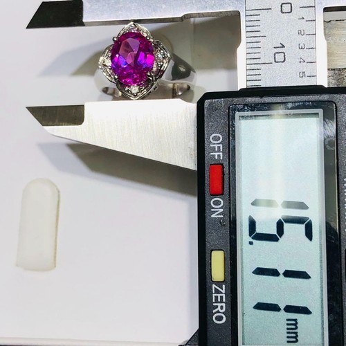 14k Bianco Oro e Diamanti 0.15ct G-SI1 Zaffiro Rosa 2.56ct Ovale Halo Anello Sz7 - Foto 5 di 12