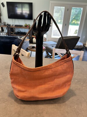 Fossil 1954 Shoulder Bag Orange Woven Leather Trim Wood Beads