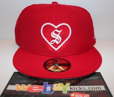 New Era Supreme New York Heart Red White Size 8 Fitted Cap New Era Supreme New York Heart Red White Size 8 Fitted Cap
