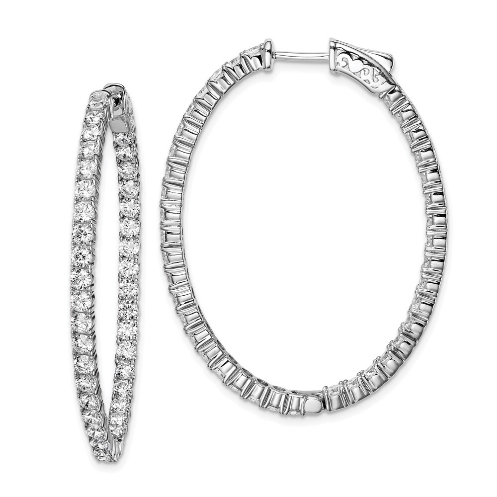 Sterling Silver 2.5mm Cubic Zirconia In and Out Oval Hinged Hoop Earrings 8.29gm