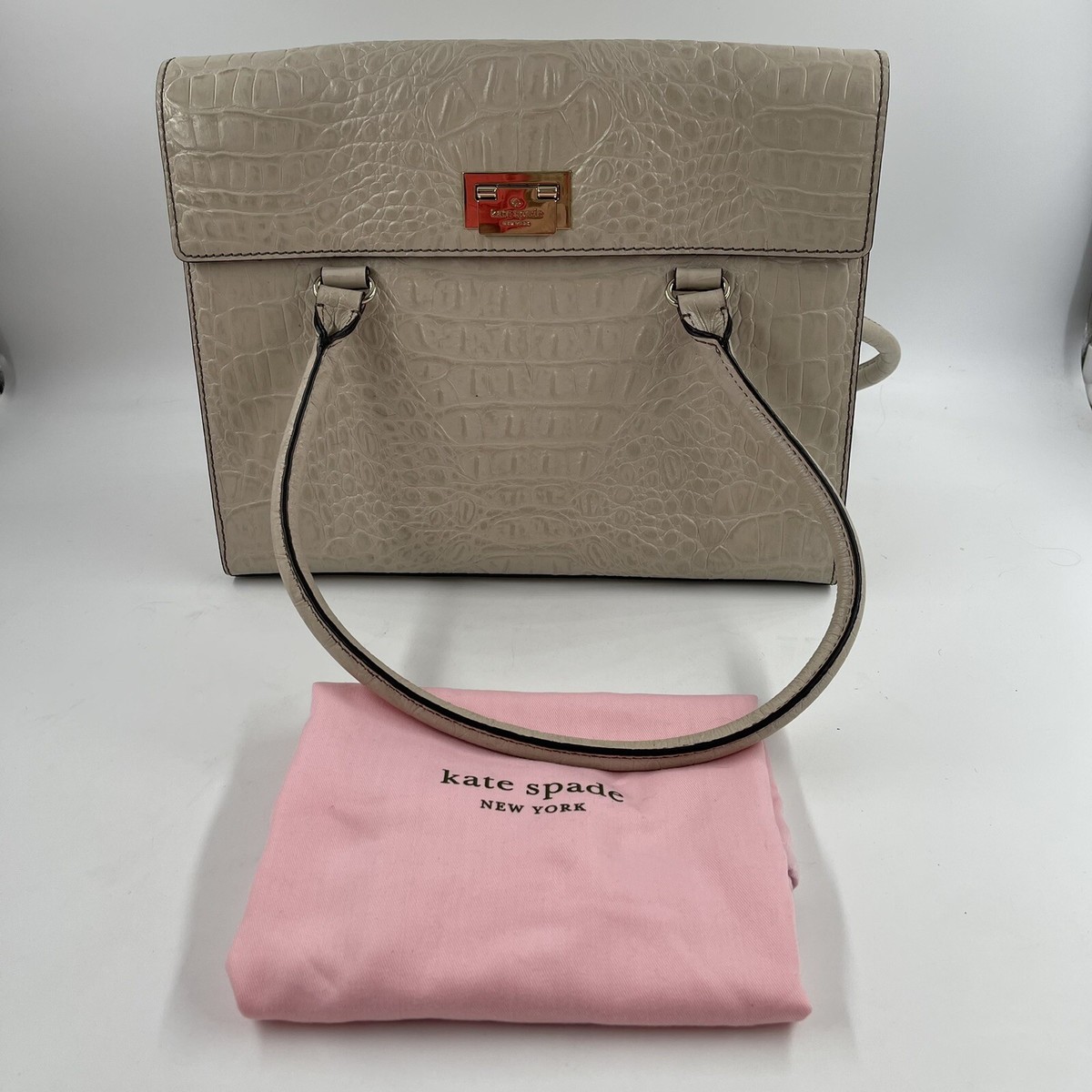Kate Spade NY Orchard Valley Sinclair Crocodile Leather Shoulder Large  “Putty”