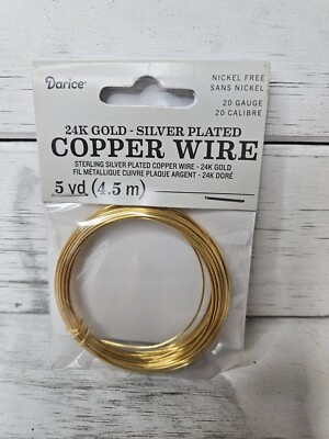 Darice 20 Gauge Sterling Silver Plated 24K GOLD COPPER Jewelry Wire - 5 yards
