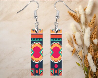 Earrings, Geometric Tribal Wood Bar Printed Earrings Jewelry