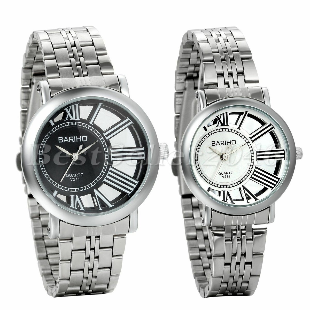 Couples Wrist Watch Hollow Roman Numeral Dial Stainless  display picture 2