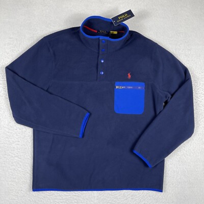 Polo Ralph Lauren Jacket Mens Large Blue OP Excess 5/18 Snap Pullover Fleece NWT