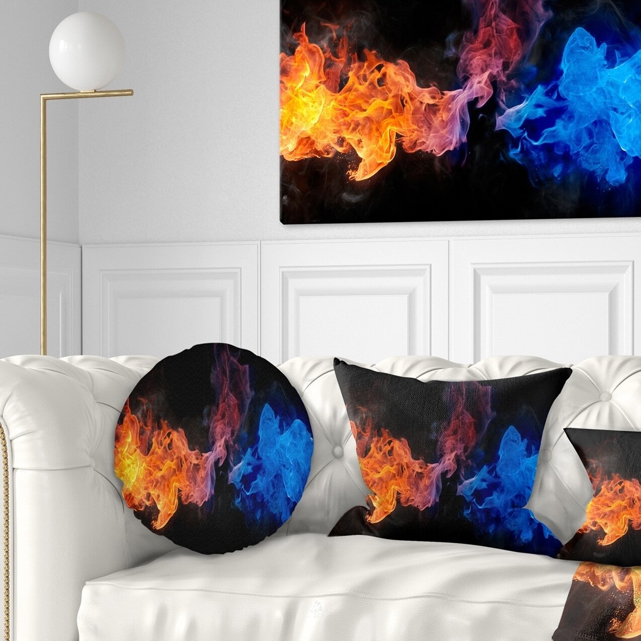Designart 'Blue and Red Fire' Contemporary Throw Pillow