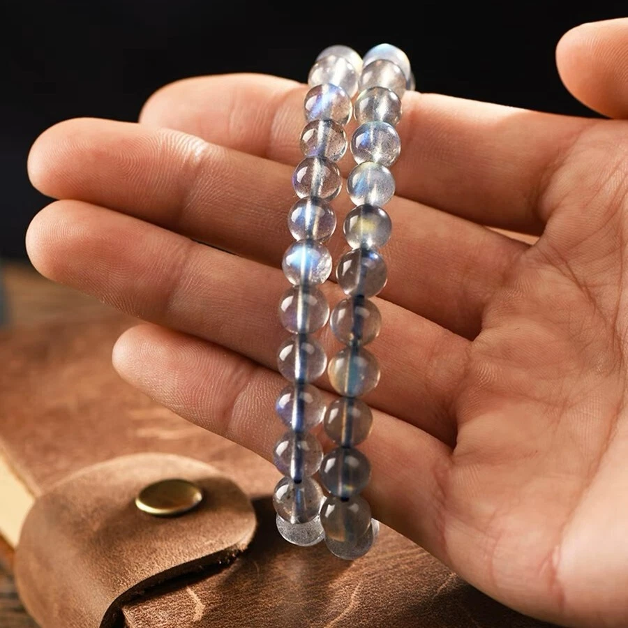 Brazalete de Reiki curativo de cristal con cuentas de piedras preciosas de labradorita natural a la luz de la luna Foto 3 de 4