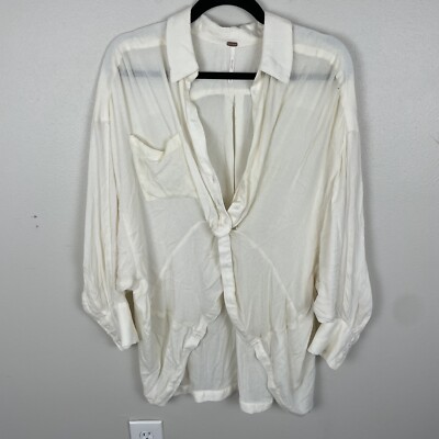 Free People Twist Front Button Top Size XS Ivory Oversized Long Sleeve Blouse