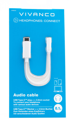 Vivanco USB Typ C Stecker auf 3,5mm Buchse AUX Adapter Kabel 10cm Kopfhörer 331