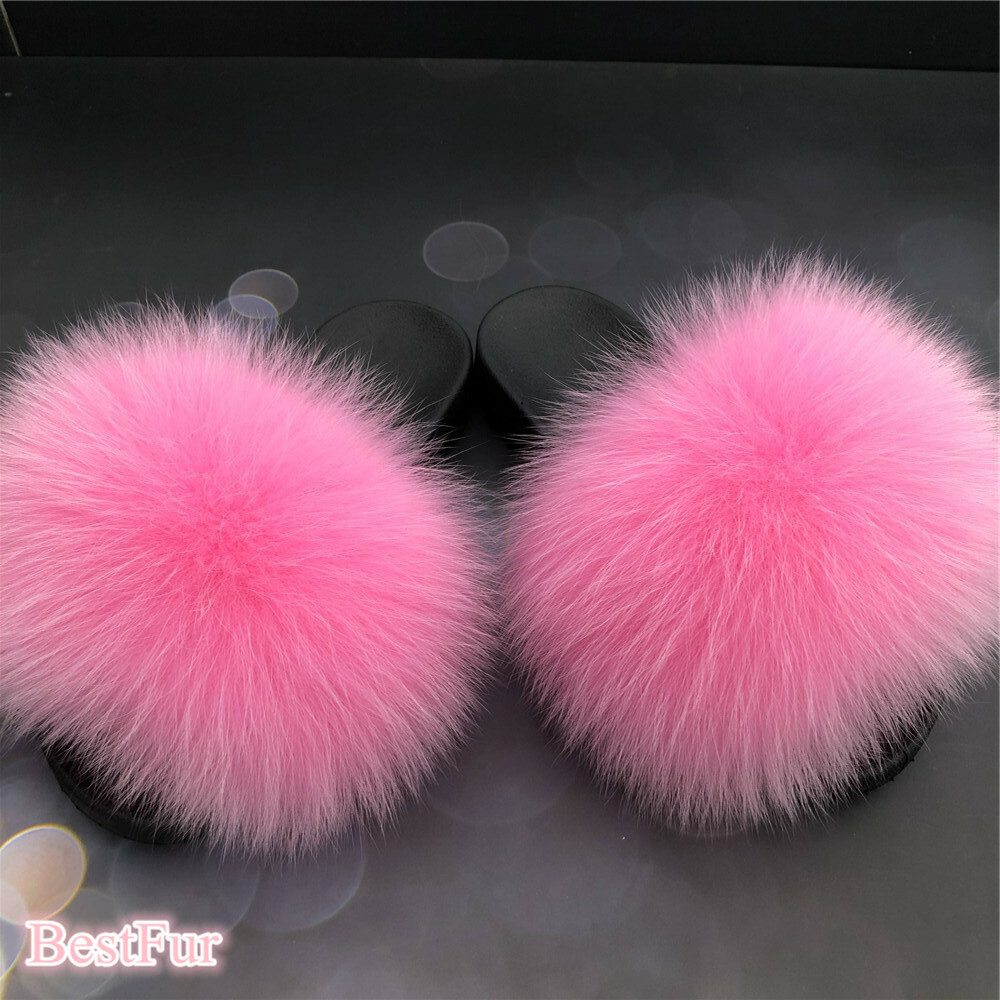 SAOLA Pink Max Large XXL vera pelliccia di volpe slide ciabatte da donna sandali scarpe basse pelose