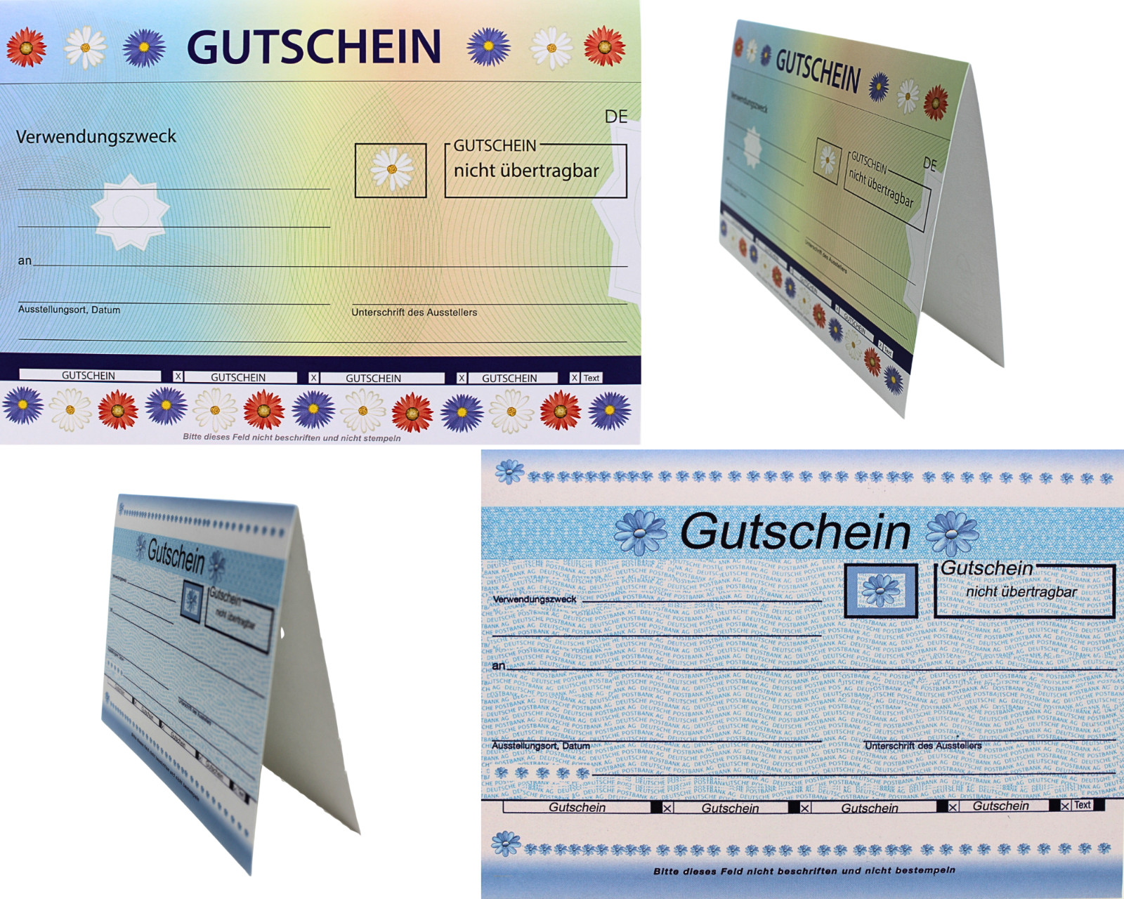 Gutschein-Karte Scheck Retro Motiv mit Umschlag – bunt Blumenmotiv B6 Format