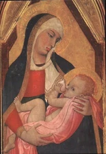 Nursing Madonna by Ambrogio Lorenzetti, Religious Artwork Painting --- Postcard