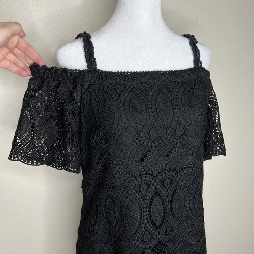 WHBM White House Black Market Off the Shoulder Black Lace Shift Dress Sz 6 - Picture 3 of 12