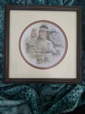 Vintage BEN HAMPTON Framed Print "Cherokee Nation" under Glass Signed 10"x10.25"