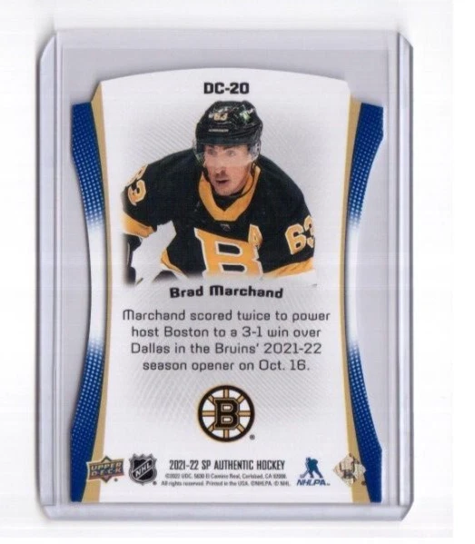 2021-22 SP Authentic Blue Die-Cuts Card DC-20 Brad Marchand Boston Bruins (SP) - Image 2 of 2