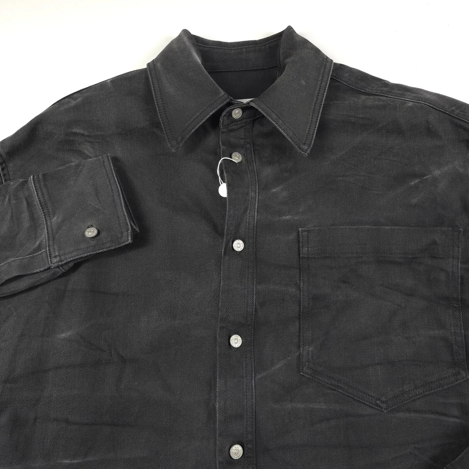 Jaqueta overshirt masculina tamanho grande jeans cinza franzida MM6 Maison Margiela média - Imagem 3 de 4