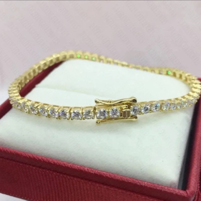 3 mm rund Lab Created Moissanite Tennis Funkeln Armband 14k Gelbgold vergoldet