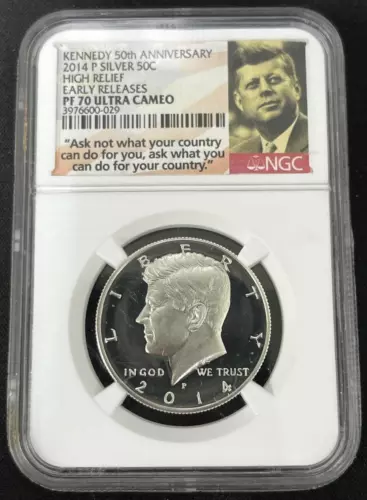 2014-P Silver 50C High Relief Kennedy Half Dollar NGC PF 70 Ultra Cameo