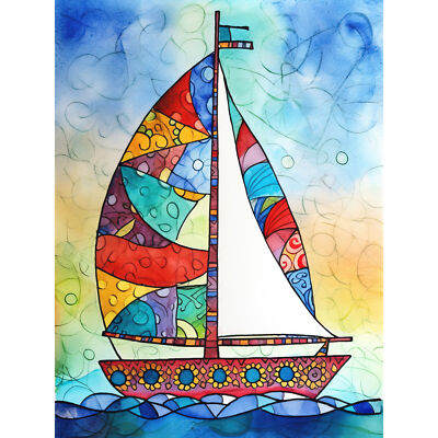 Segelboot mit Blumenmuster moderne Volkskunst riesiges Wandbild Poster Druck riesig
