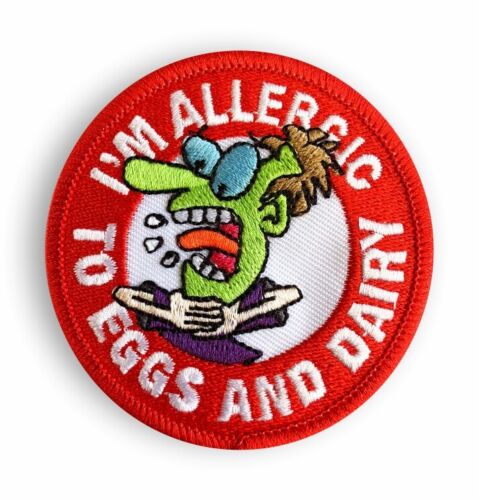 Egg & Dairy Allergy Pin Badges Also Sewon Patches & Stickers Allergic Eggs/Dairy - Foto 4 di 14