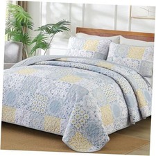 Size Quilt Set 3 Pieces, Blue/Yellow/Grey Patchwork King Light Blue Yellow