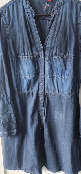 edc Blue Denim Solid V-Neck Long Sleeve Button Front Shirt Dress Size M