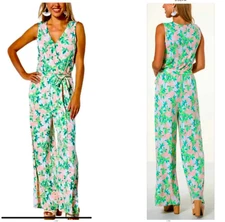 C Wonder byChristianSiriano WideLeg Knit Jumpsuit Tropical Peach Print SZ L