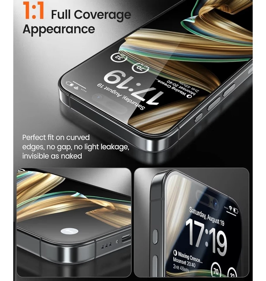 For iPhone 16 Pro Max Privacy Screen Protector 4-Pack 9H Shatterproof Glass - Image 3 of 4