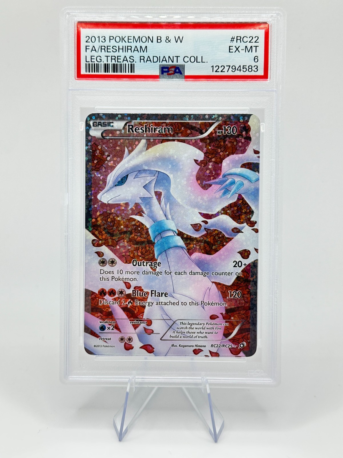 2013 Pokemon B&W: Reshiram RC22 | Full Art | Legendary Treasures | PSA 6 EX-MT