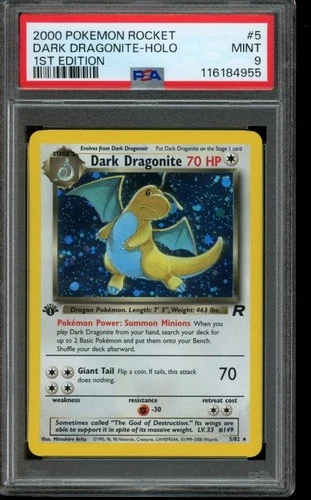 PSA 9 MINT Pokemon Dark Dragonite Team Rocket 1st Edition Holo 5/82