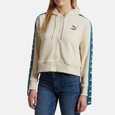 Puma Women Cream Cropped Revolt Zipup Track Jacket Sz. Med. Activwear Casual
