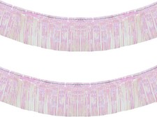 10 Feet by 15 Inch Iridescent White Foil Fringe Garland - Pack of 2 Metallic T