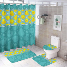 4 Pc Rubber Duck Cute Yellow Cartoon Duckies Pattern Shower Curtains Tub Showe