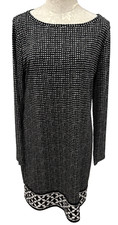 Michael Kors Nezla Border Print Sheath Shift Dress Boat Neck Black Polka Dot XL