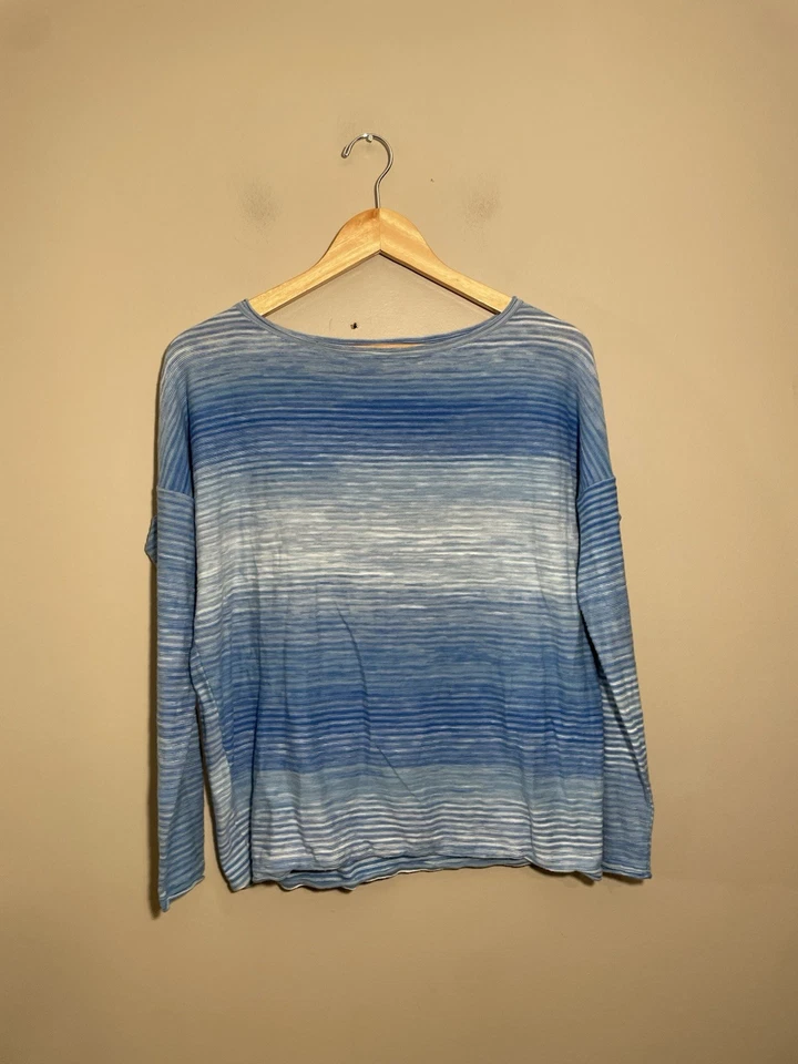 Camiseta Vince Manga Larga Tejida Cuello Barco Ombré Rayas Azul Talla Pequeña Foto 2 de 4